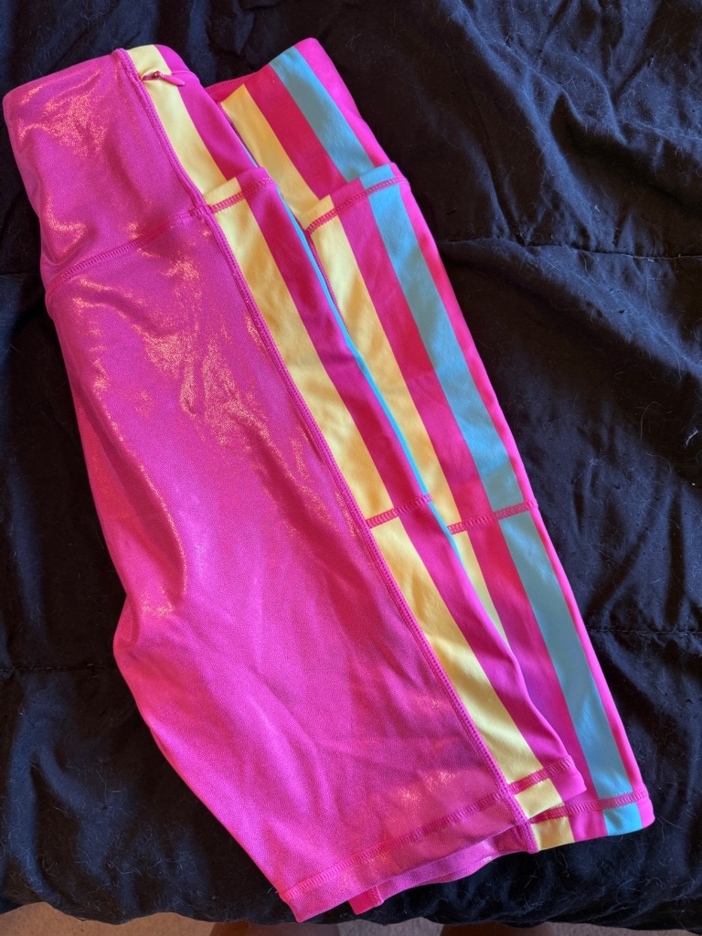 Barbara Girl Hot Pink Leggings with Yellow & Blue Side Stripes